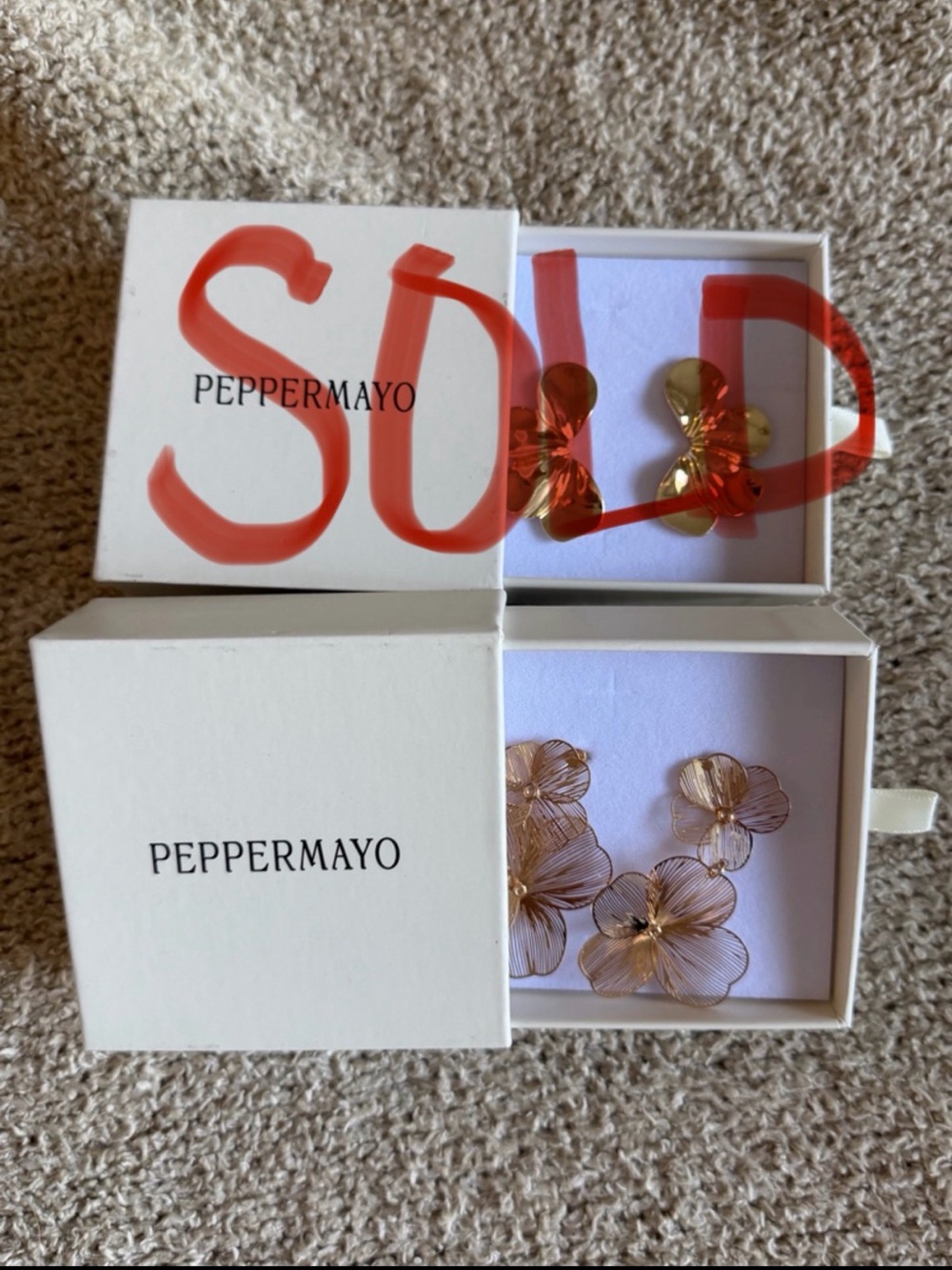 Peppermayo Gold Floral Drop Earrings with Champagne Petals